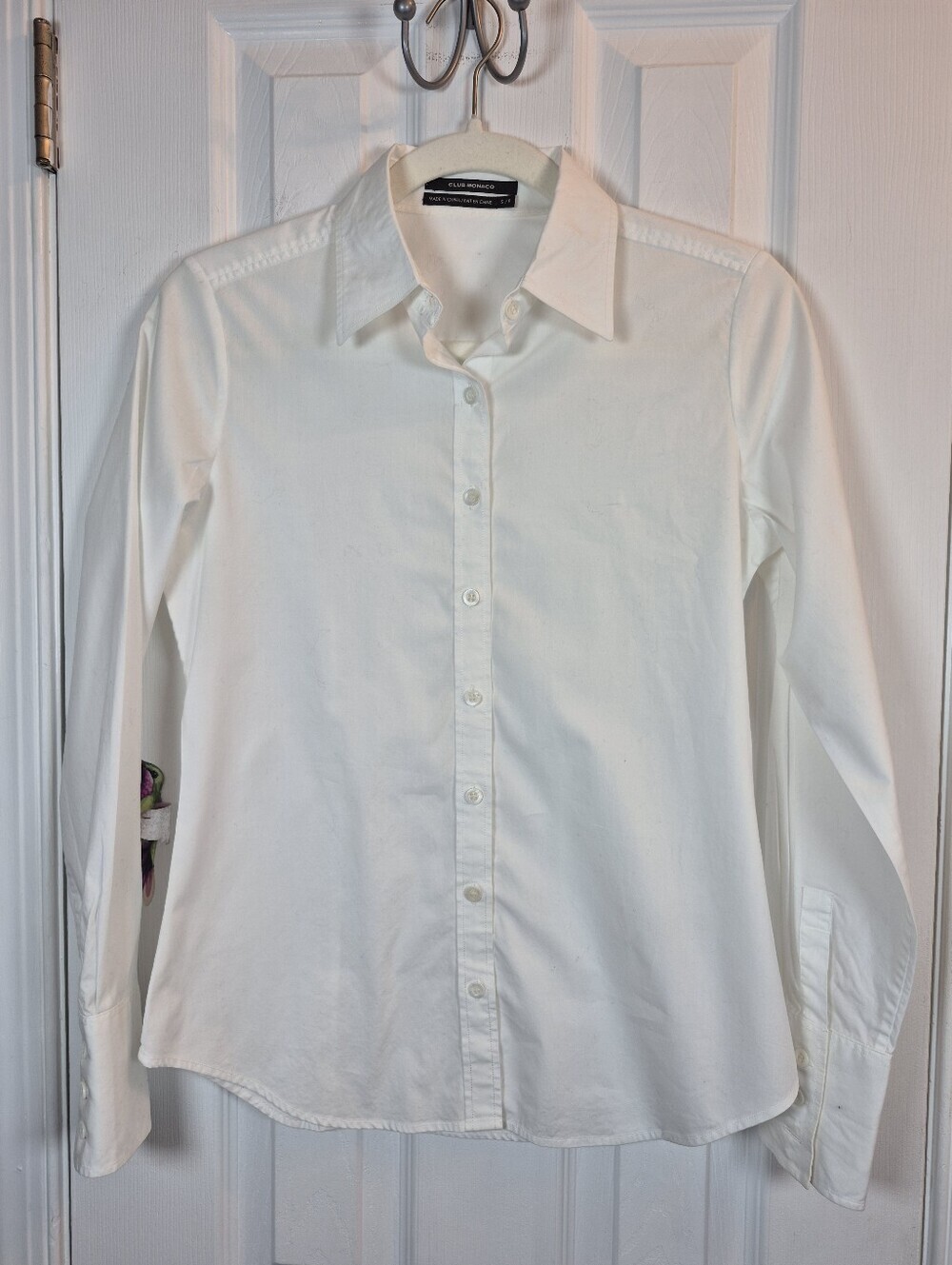 Club Monaco White Tailored Button Down Shirt Stretch Cotton Office Minimalist S